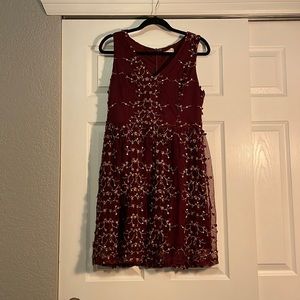 Maroon and gold embroidered dress